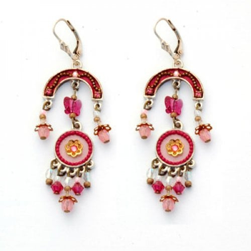 Pink Red Oriental Earrings by Ester Shahaf