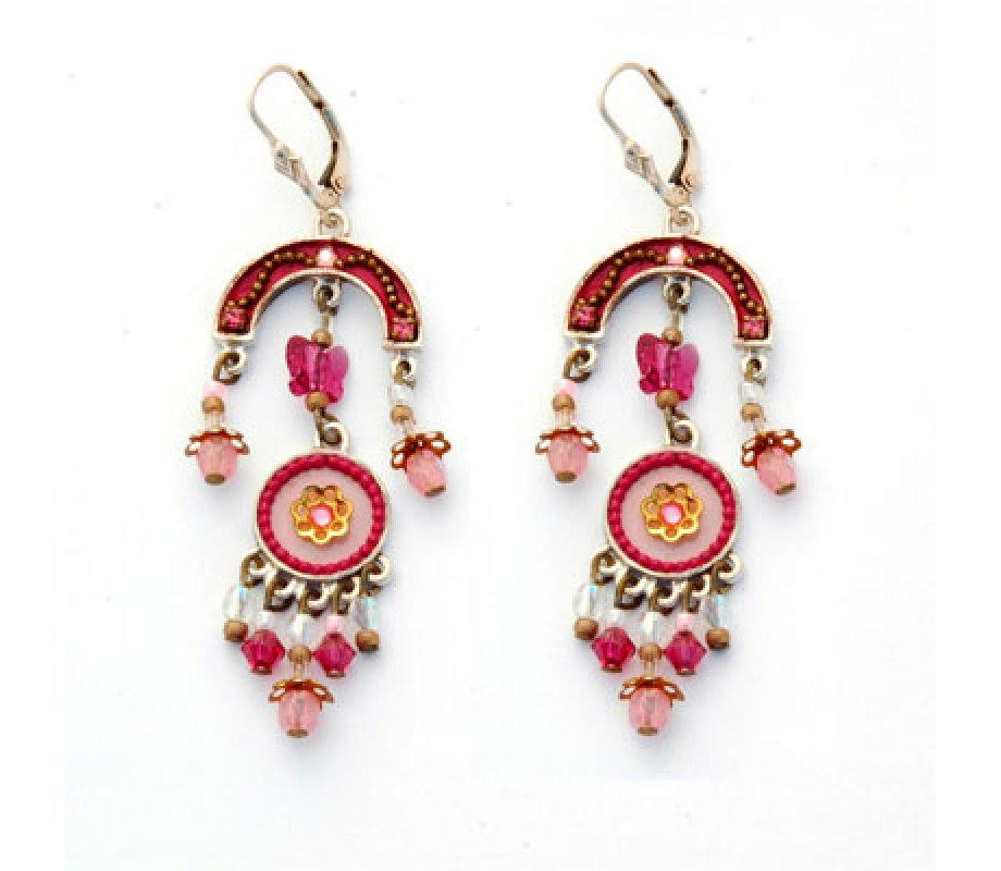 Pink Red Oriental Earrings by Ester Shahaf