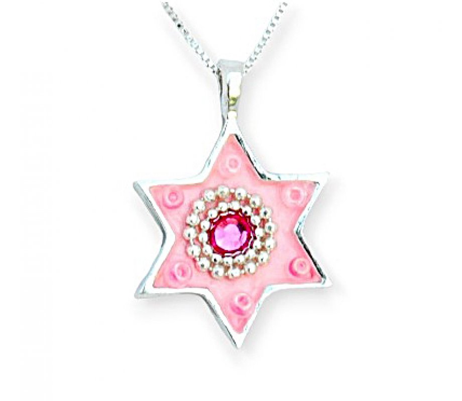 Pink Star of David Necklace with Crystal by Ester Shahaf