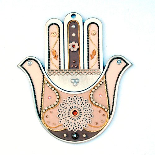 Pink-Beige Flower Design Wall Hamsa