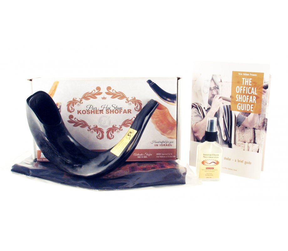 Polished Black Ram's Horn Shofar with Bag and Cleaning Spray Gift Set