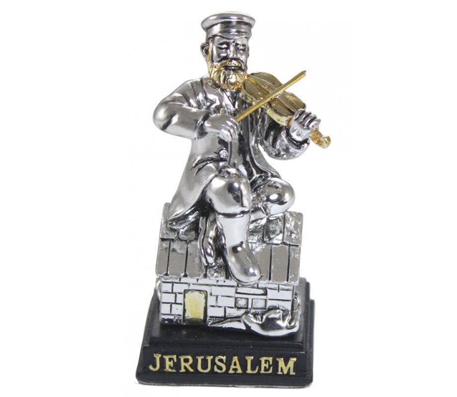 Polyresin Figurine, Silver Fiddler On Rooftop,