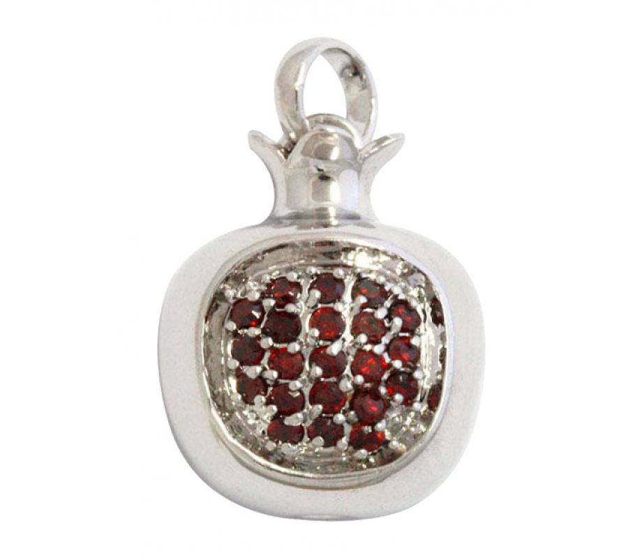 Pomegranate Pendant with Red Garnet Seeds – Rhodium Plated Gold Filled