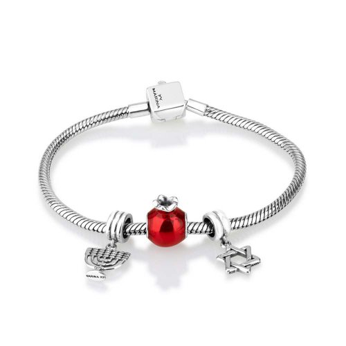 Pomegranate, Star of David and Menorah Charm Bracelet