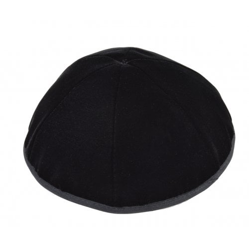 Premium Black Velvet Kippah - 6 Panel with Border Trim