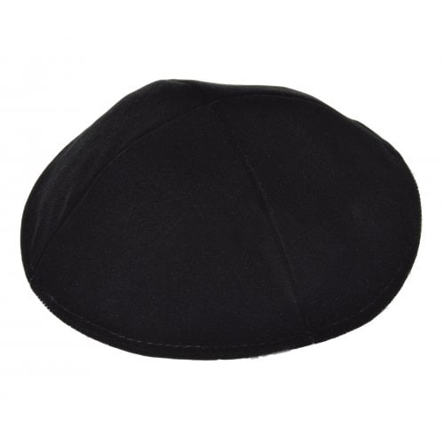 Premium Flat Style Black Velvet Kippah Yarmulke - 4 Panel Without Border Trim