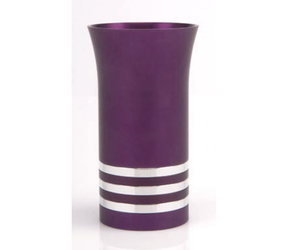 Purple Kiddush Cup with Silver Stripes by Agayof
