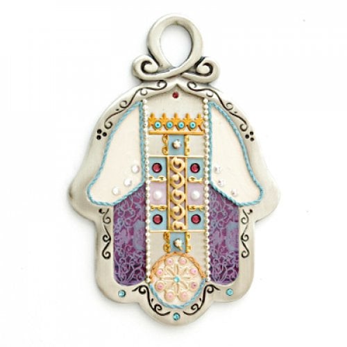 Purple and Gold Wall Hamsa by Esther Shahaf