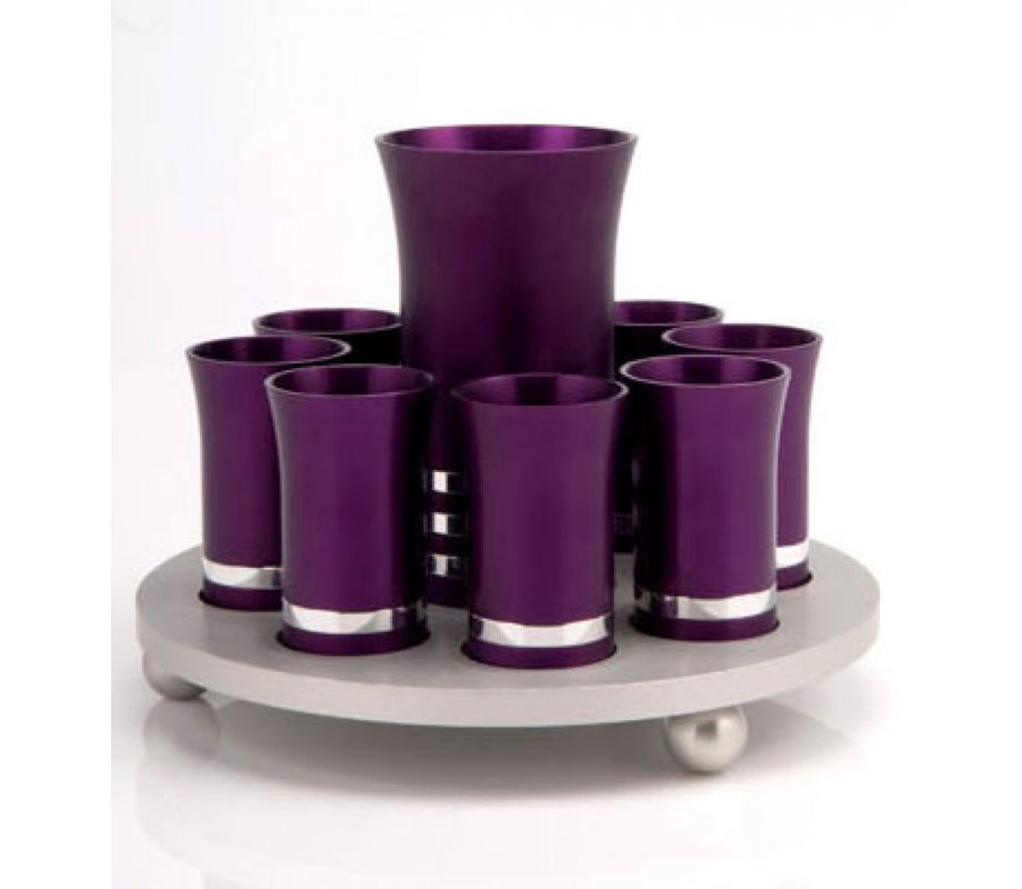 Purple-Silver Kiddush Cup Set by Agayof