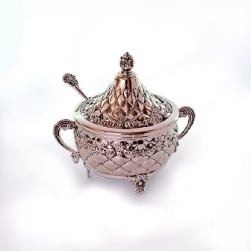 Raised Honey Dish with Diamond Design, Dome Lid - Decorative Spoon
