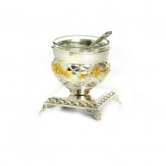 Raised Silver Plated Salt Dish with Gold Elements with Teaspoon