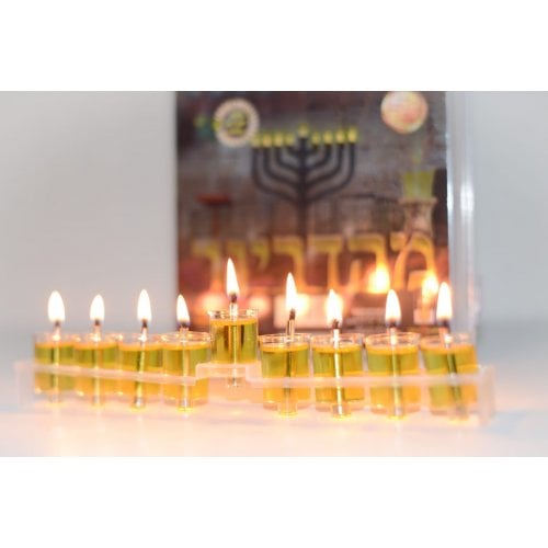 Ready to Light Chanukah Menorah Set - Cups with Pre filled Pure Olive Oil