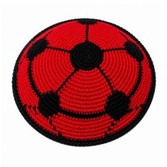 Red DMC Knitted Kippah - Soccer Ball Design