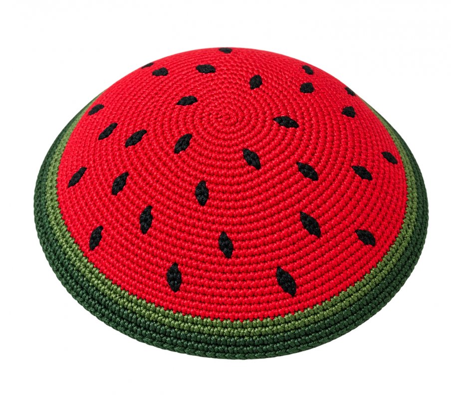 Red DMC Knitted Kippah - Watermelon Design