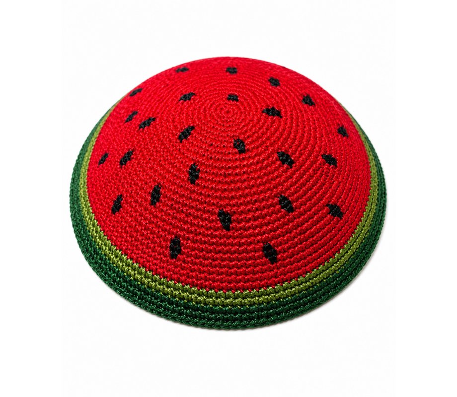 Red DMC Knitted Kippah - Watermelon Design