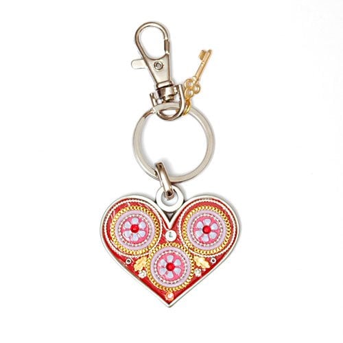 Red Flower Heart Keychain by Ester Shahaf