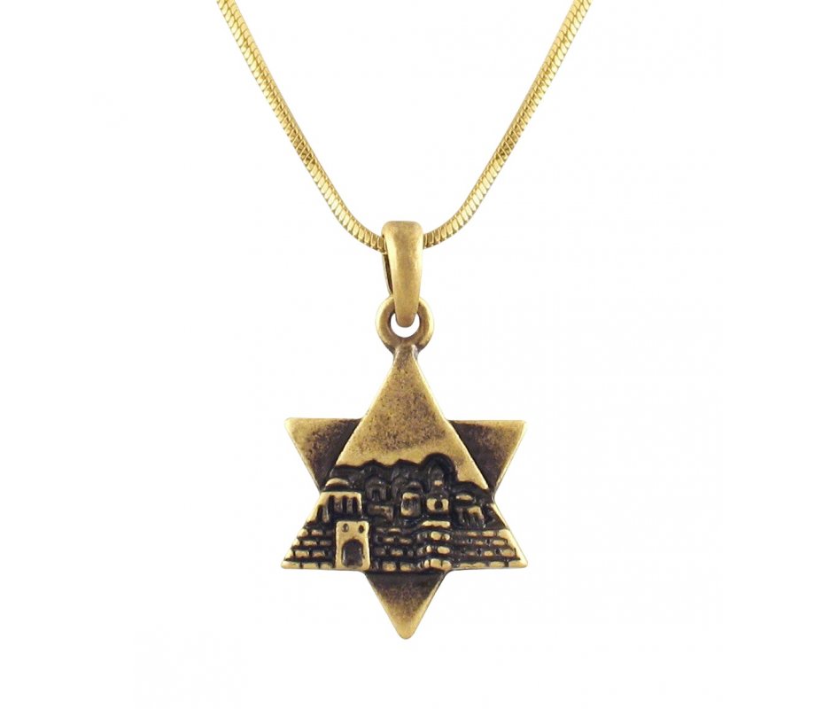 Rhodium Antique Bronze Finish Star of David Jerusalem Necklace