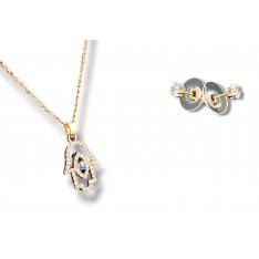 Rhodium Hamsa Necklace with Stud Earrings - Choice of Color