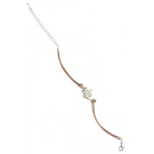 Rhodium Hamsa with crystals Bracelet on Leather Cord