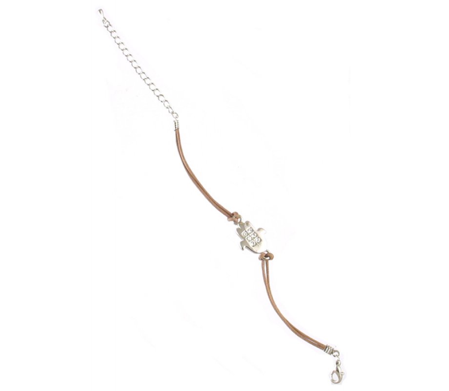 Rhodium Hamsa with crystals Bracelet on Leather Cord
