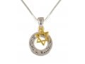 Rhodium Necklace Double Pendants - Silver Shema Israel and Gold Star of David