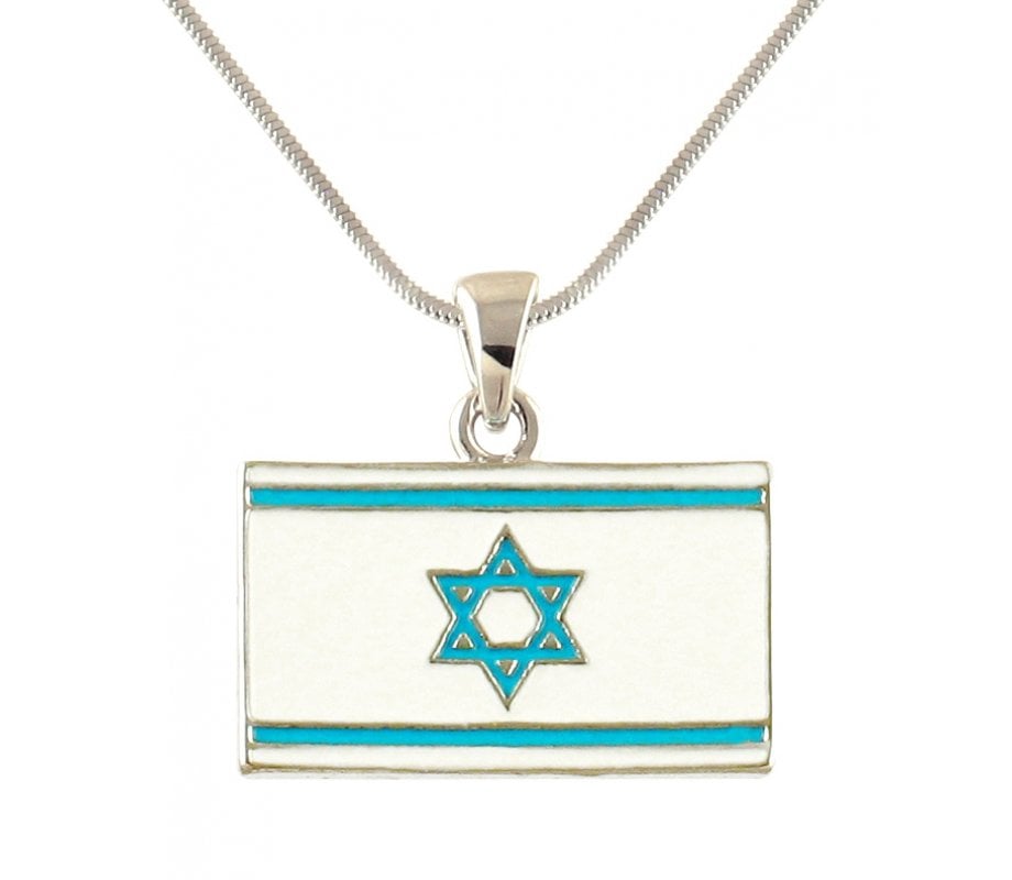 Rhodium Pendant Necklace - Blue Flag of Israel