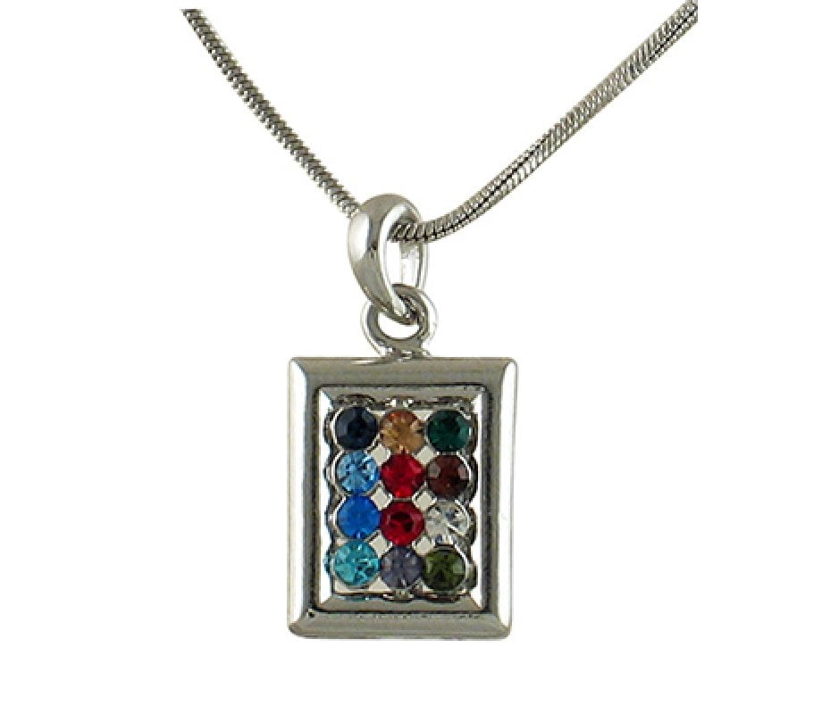Rhodium Pendant Necklace - Colorful Twelve Tribes Breastplate