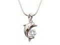 Rhodium Pendant Necklace - Dolphin with Gleaming Colored Star of David