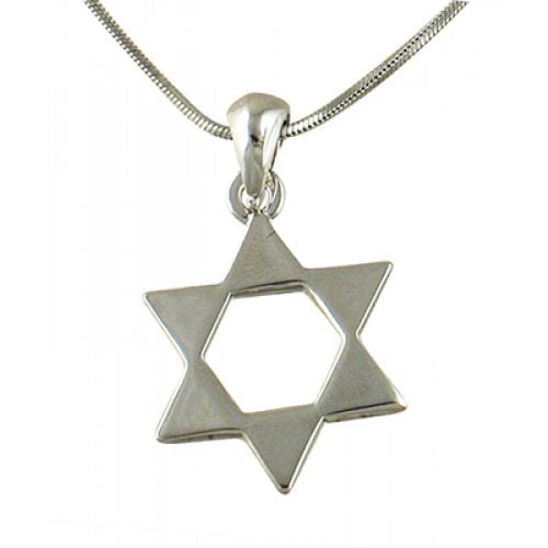 Rhodium Pendant Necklace - Open Star of David Necklace