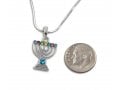 Rhodium Plated Pendant Necklace 7 Branch Menorah - Colored Stones