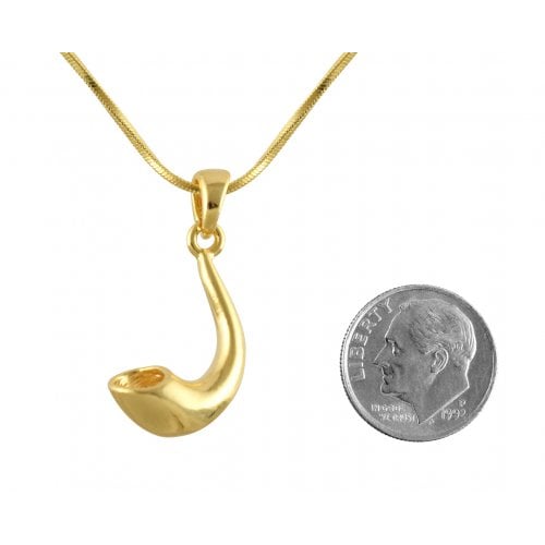 Rhodium Plated Pendant Necklace, Shofar Rams Horn - Gold
