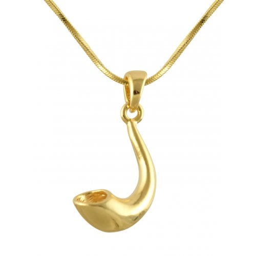 Rhodium Plated Pendant Necklace, Shofar Rams Horn - Gold