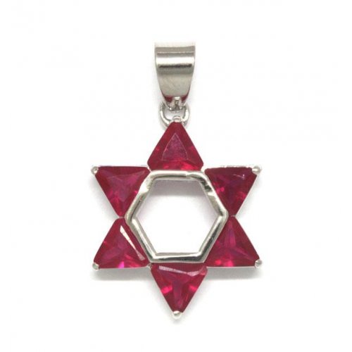 Rhodium Red Stone Pendant - Star of David