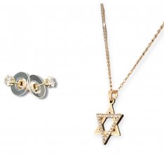 Rhodium Star of David Necklace with Stud Earrings - Choice of Color