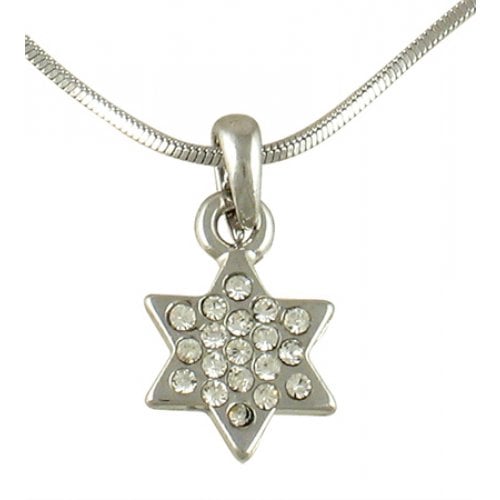 Rhodium Star of David Pendant with chain
