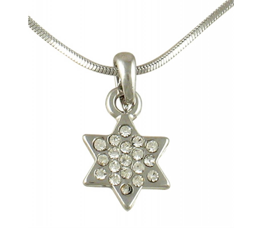 Rhodium Star of David Pendant with chain