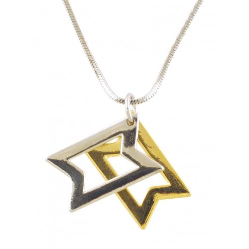Rhodium Two tone 2 Layer Star of David Necklace