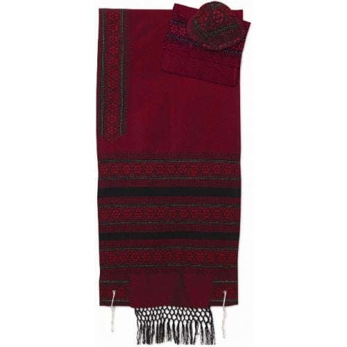 Rikmat Elimelech Handloom Woven Red Silk Tallit with Gold Metallic Threads