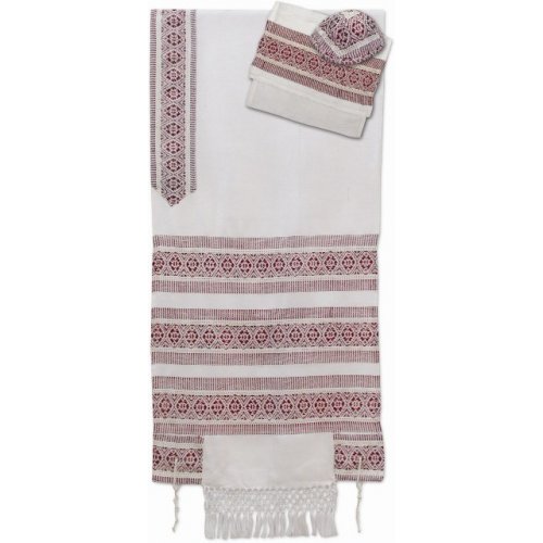 Rikmat Elimelech Handloom Woven White-Maroon Silk Tallit