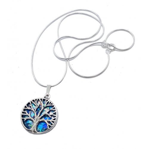 Roman Glass 925 Sterling Silver Tree of Life Pendant Necklace