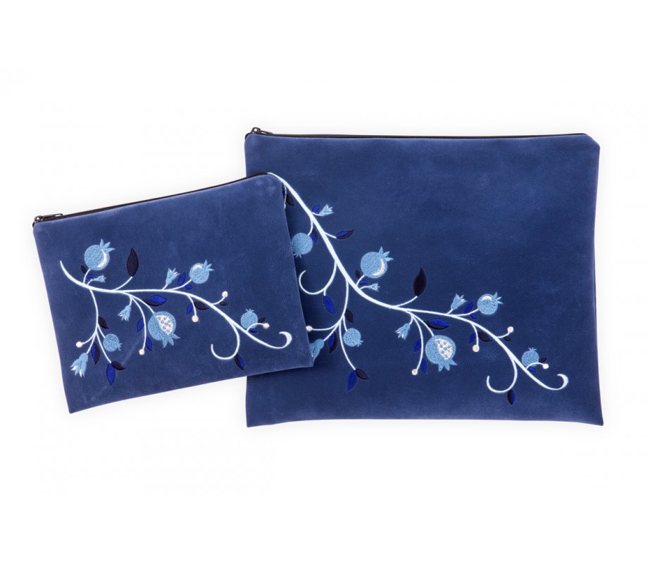 Ronit Gur Impala Tallit and Tefillin Bags Blue, Embroidered Pomegranates - Blue