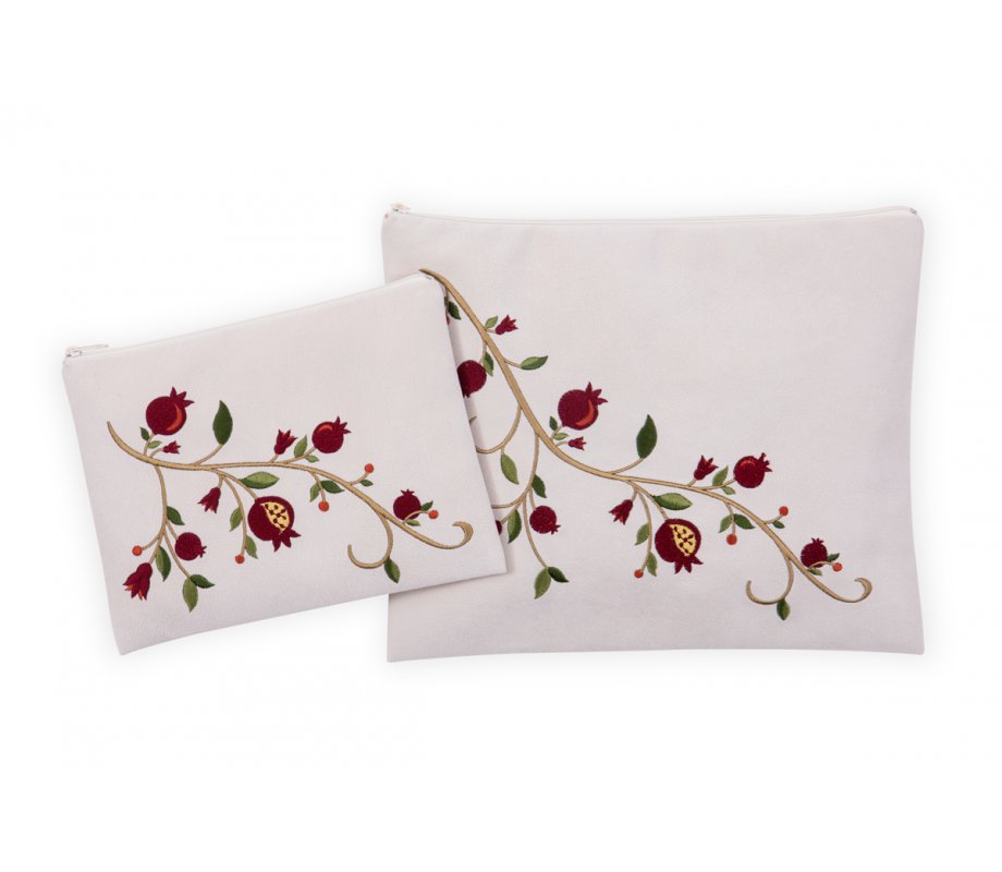 Ronit Gur Impala Tallit and Tefillin Bags Off-White - Embroidered Pomegranates