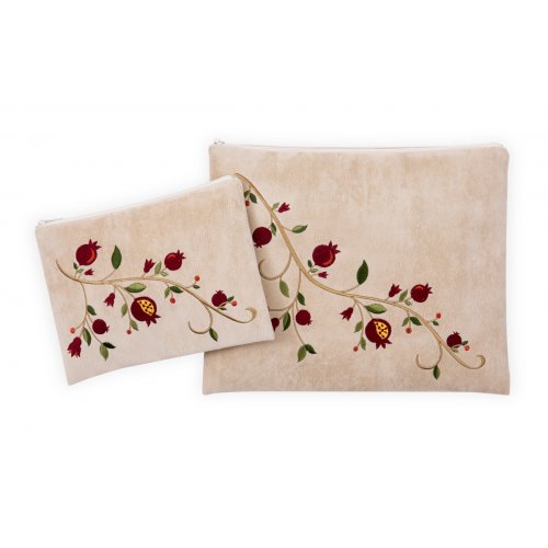 Ronit Gur Impala Tallit and Tefillin Bags Set, Embroidered Red Pomegranates