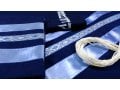 Ronit Gur Navy Tallit Prayer Shawl with Stripes and Blessing with Bag and Kippah