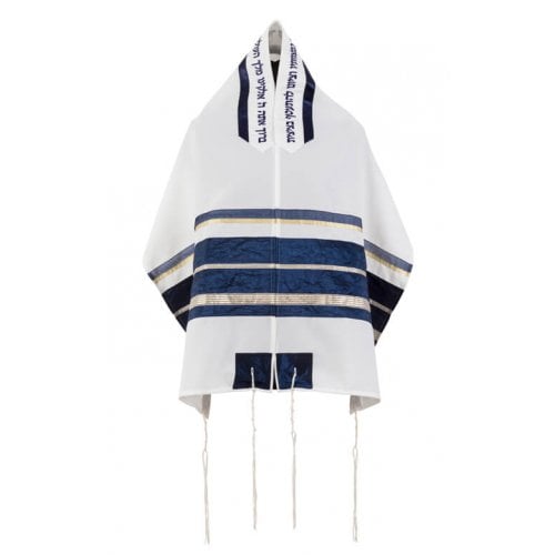 Ronit Gur Navy and Gold Stripes Tallit Prayer Shawl with Blessing with Bag and Kippah