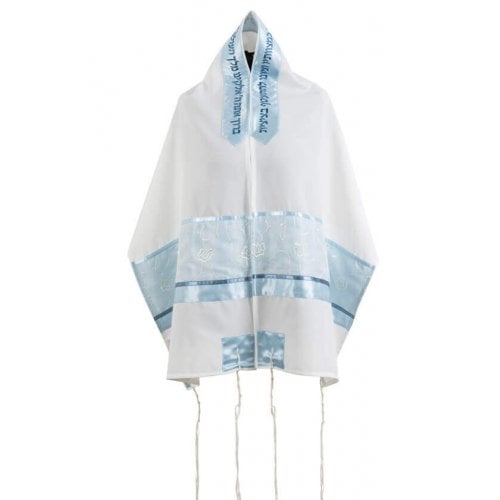 Ronit Gur Pastel Blue Floral Design Tallit Prayer Shawl Set with Bag and Kippah