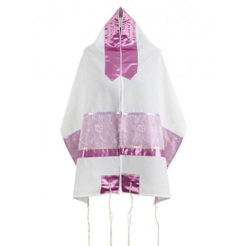 Ronit Gur Pink Flower Design Tallit Prayer Shawl Set With Bag and Kippah