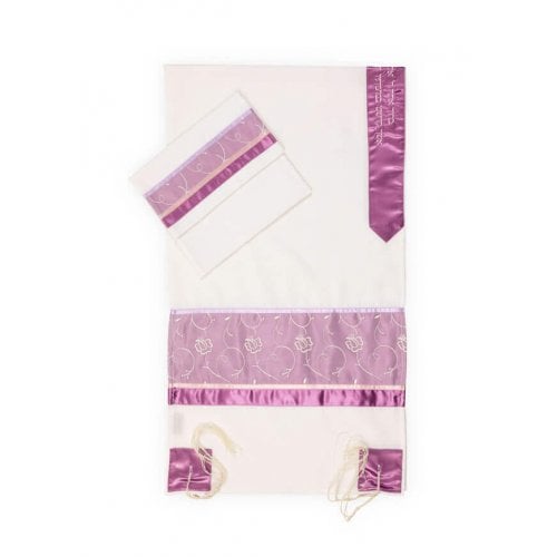 Ronit Gur Pink Flower Design Tallit Prayer Shawl Set With Bag and Kippah