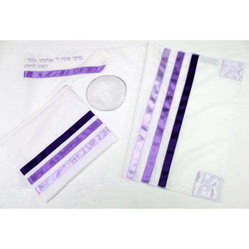 Ronit Gur Tallit Prayer Shawl Set, Decorative Violet Stripes - Viscose