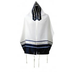 Ronit Gur White Tallit Set With Black and Blue Stripe